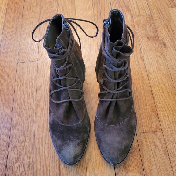 Sam Edelman 9 MILLARD Moss Green Suede Heeled Lace Up Booties Ankle Boots - Picture 6 of 10